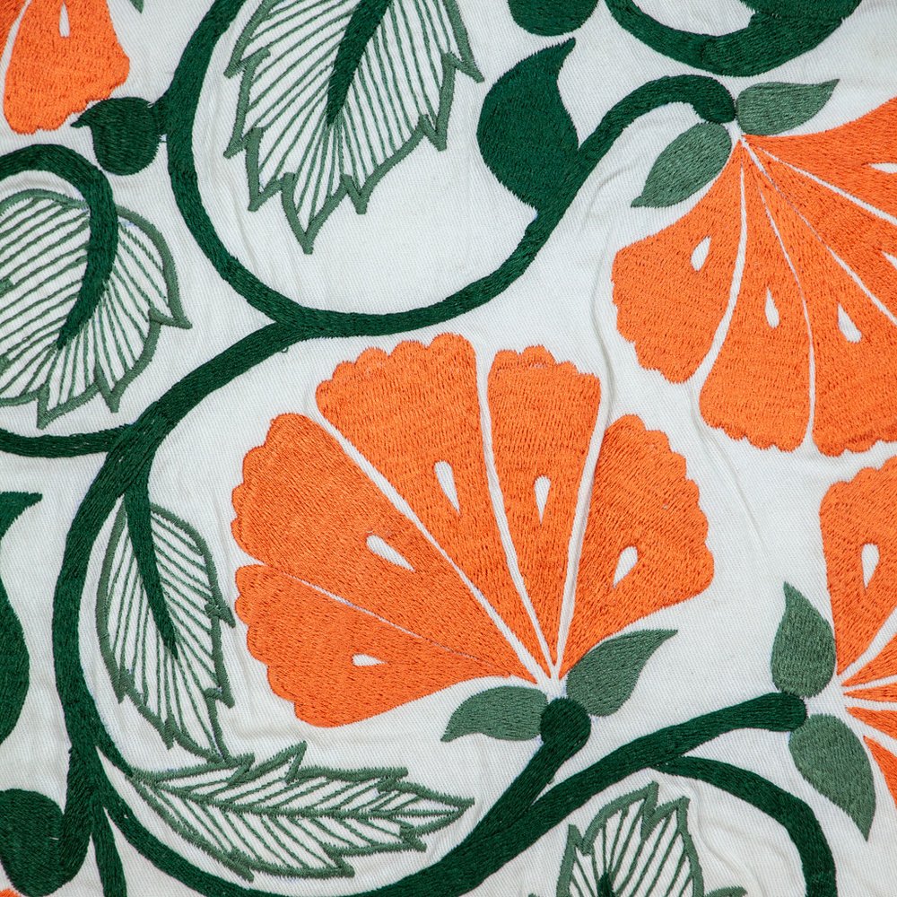 22" Orange And White Floral Cotton Throw Pillow with Embroidery — view 5