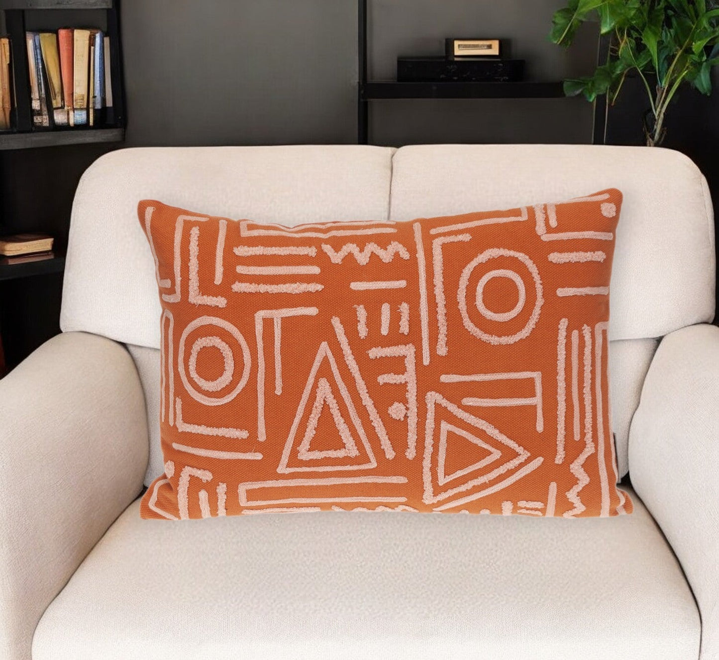 14" X 20" Pink and Orange Geometric Cotton Throw Pillow FurniFindUSA