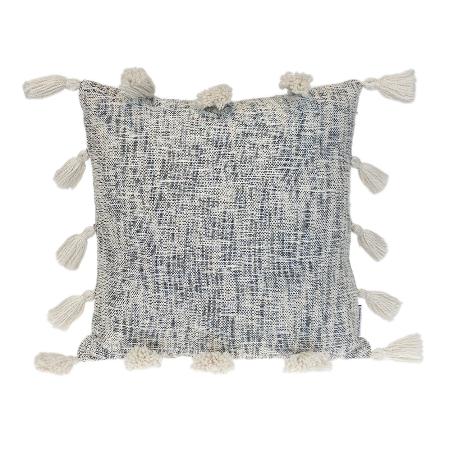 18" Gray and White Striped Cotton Throw Pillow With Tassels FurniFindUSA