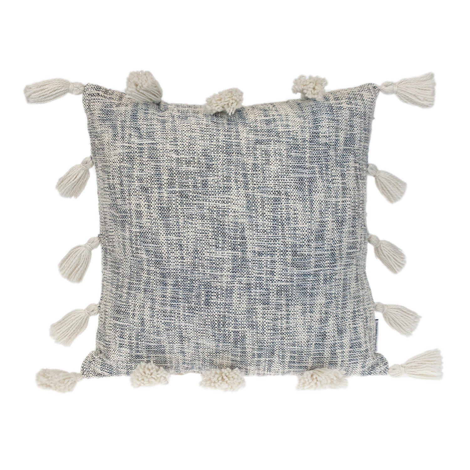 18" Gray and White Striped Cotton Throw Pillow With Tassels FurniFindUSA