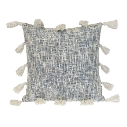 18" Gray and White Striped Cotton Throw Pillow With Tassels FurniFindUSA