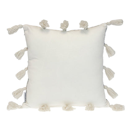 18" Gray and White Striped Cotton Throw Pillow With Tassels FurniFindUSA