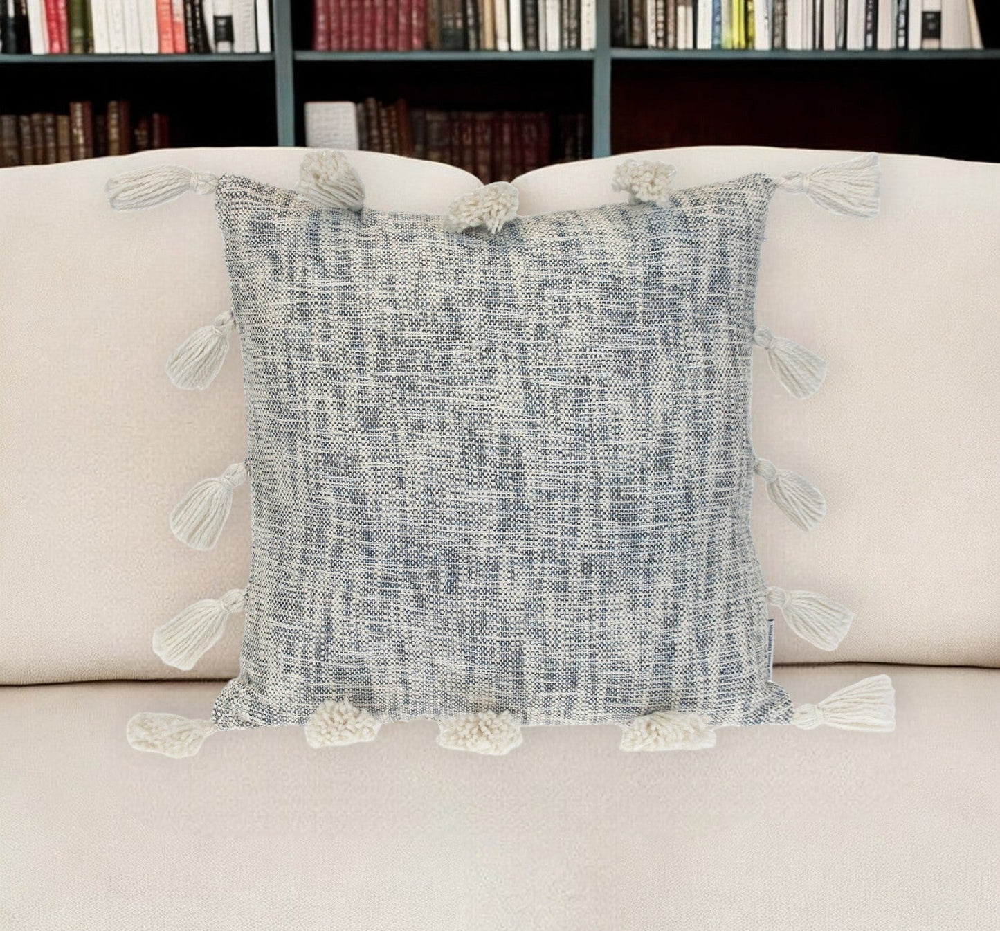 18" Gray and White Striped Cotton Throw Pillow With Tassels FurniFindUSA