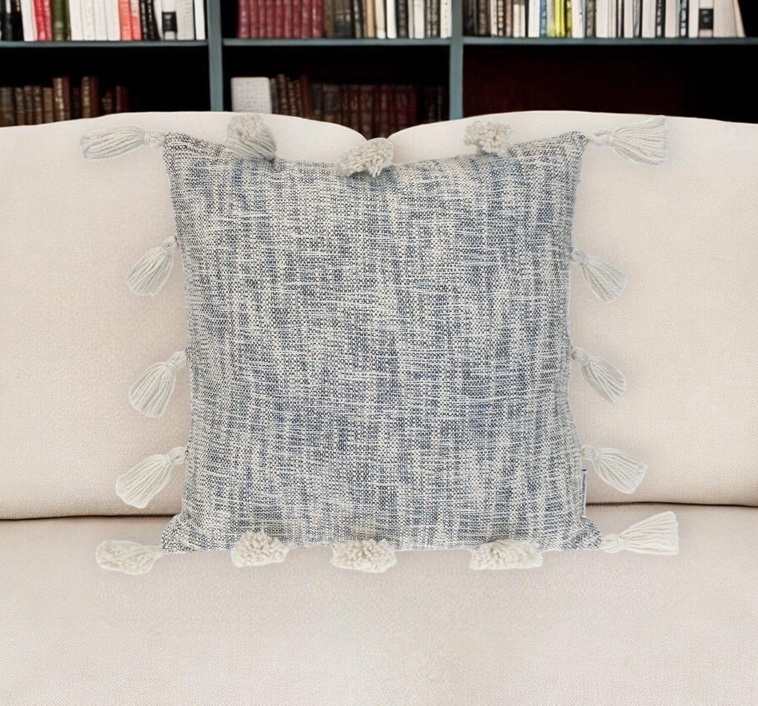 18" Gray and White Striped Cotton Throw Pillow With Tassels FurniFindUSA