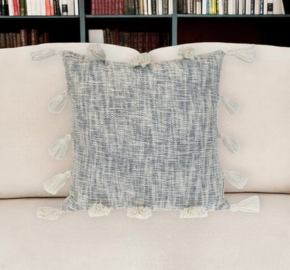 18" Gray and White Striped Cotton Throw Pillow With Tassels FurniFindUSA