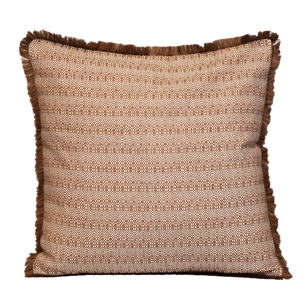 24" Brown and White Striped Cotton Throw Pillow With Fringe FurniFindUSA