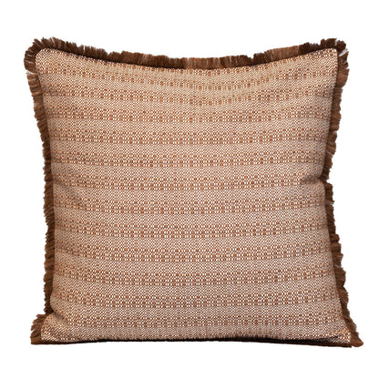 24" Brown and White Striped Cotton Throw Pillow With Fringe FurniFindUSA