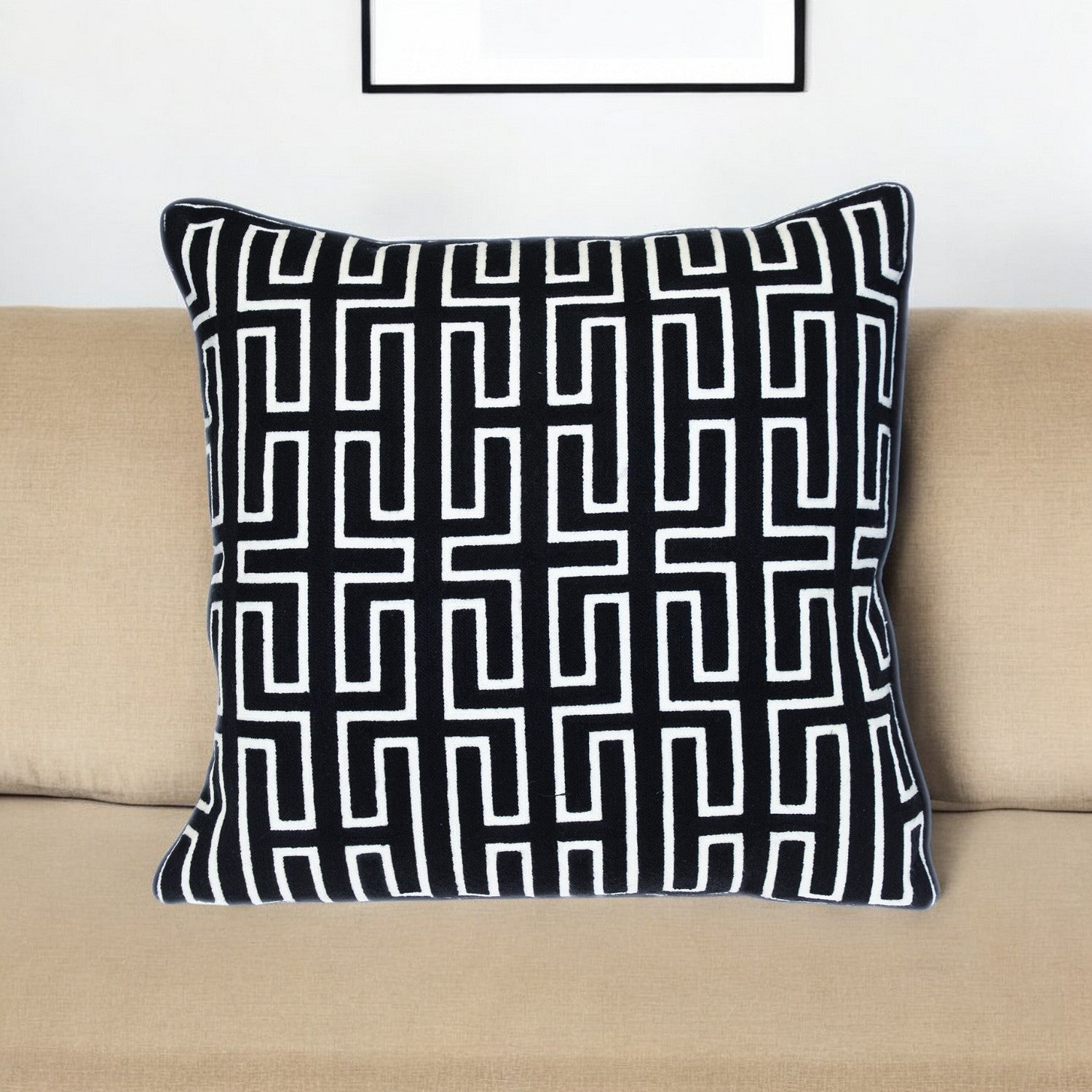 20" X 20" Black Geometric Cotton Zippered Pillow FurniFindUSA