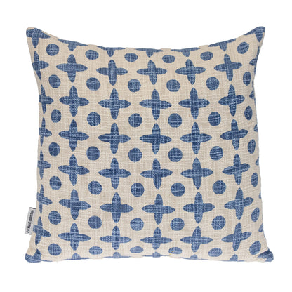 18" Beige and Blue Geometric Cotton Throw Pillow