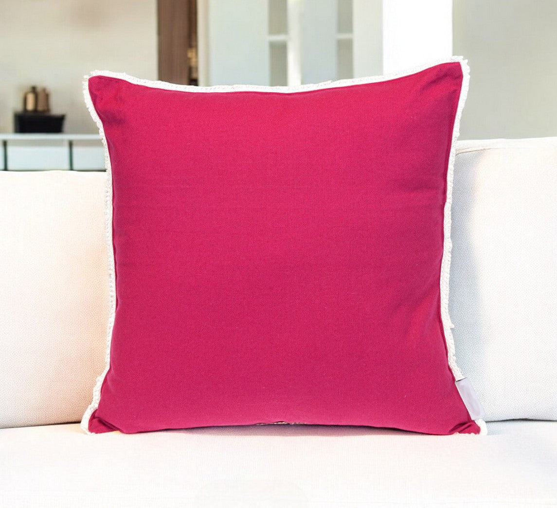 20" Hot Pink Cotton Throw Pillow With Fringe FurniFindUSA