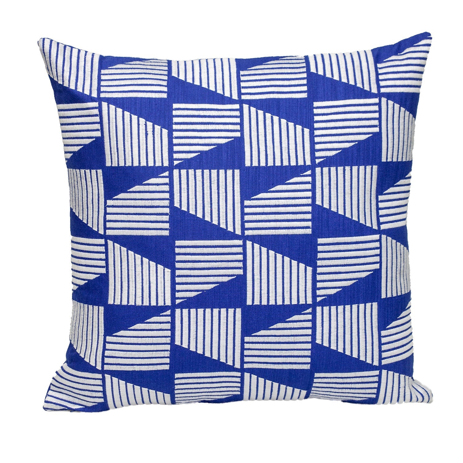 18" Blue and White Geometric Cotton Throw Pillow With Embroidery FurniFindUSA
