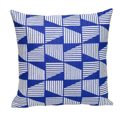 18" Blue and White Geometric Cotton Throw Pillow With Embroidery FurniFindUSA