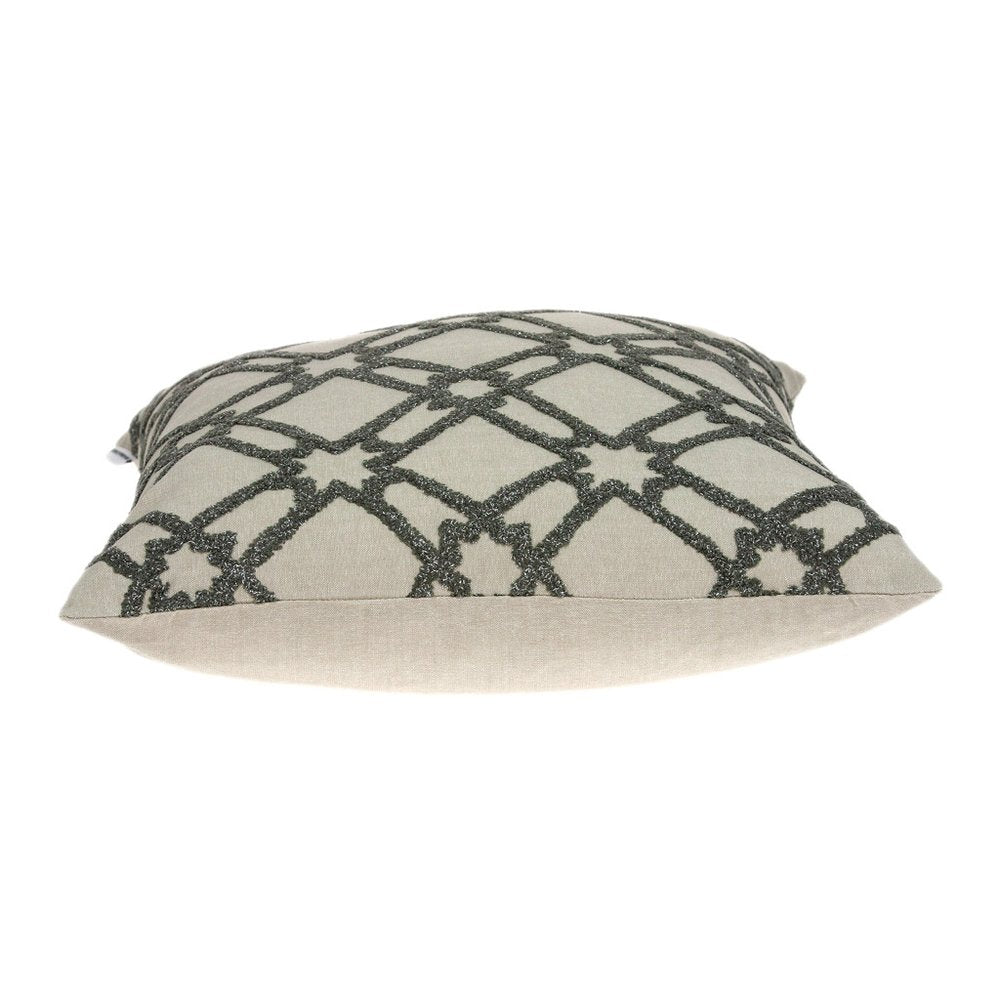 20" Beige and Gray Diamond Cotton Throw Pillow With Embroidery — view 4