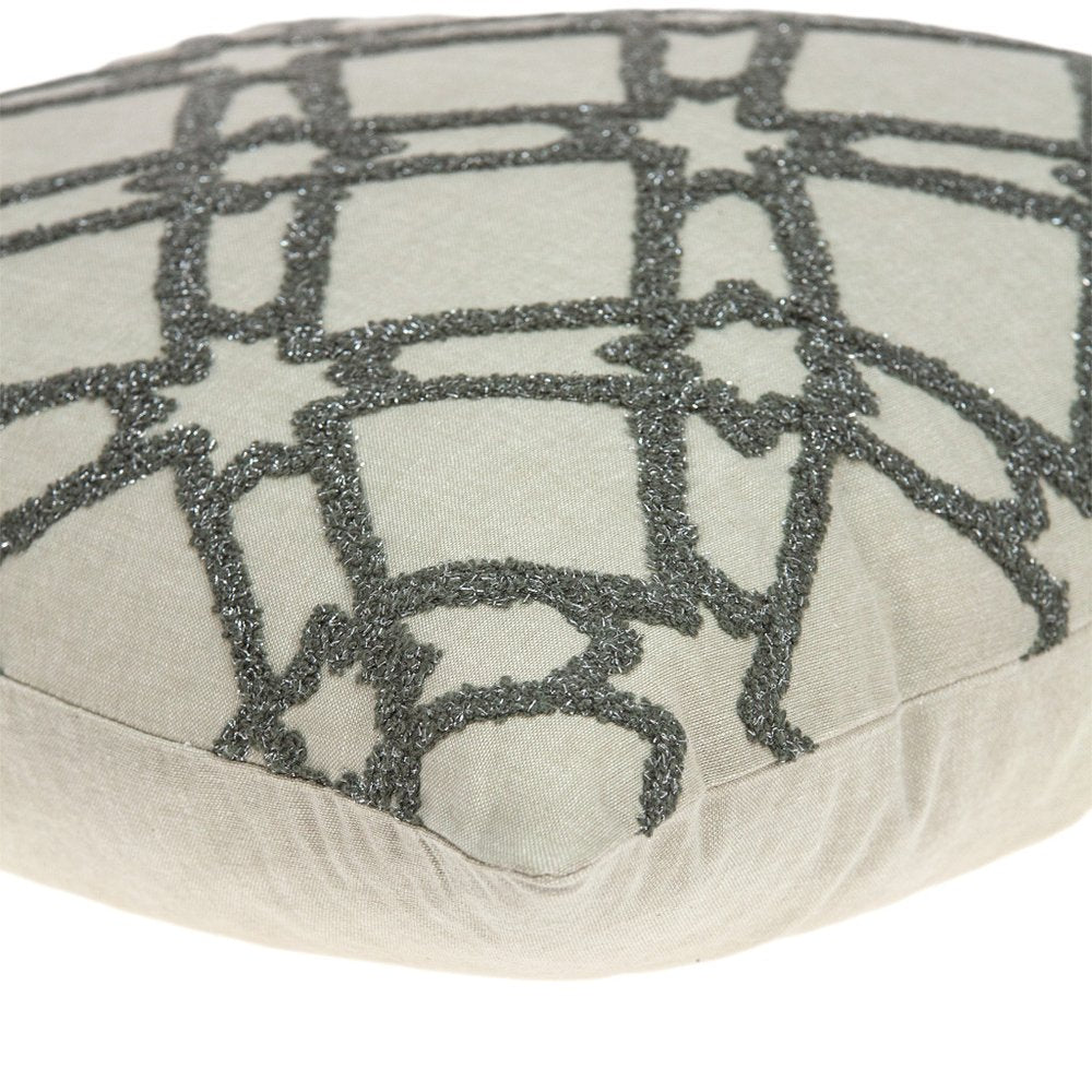 20" Beige and Gray Diamond Cotton Throw Pillow With Embroidery — view 5