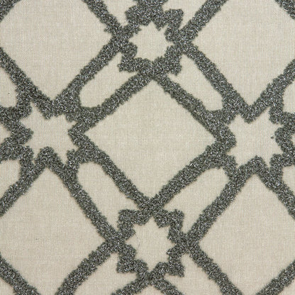 20" Beige and Gray Diamond Cotton Throw Pillow With Embroidery