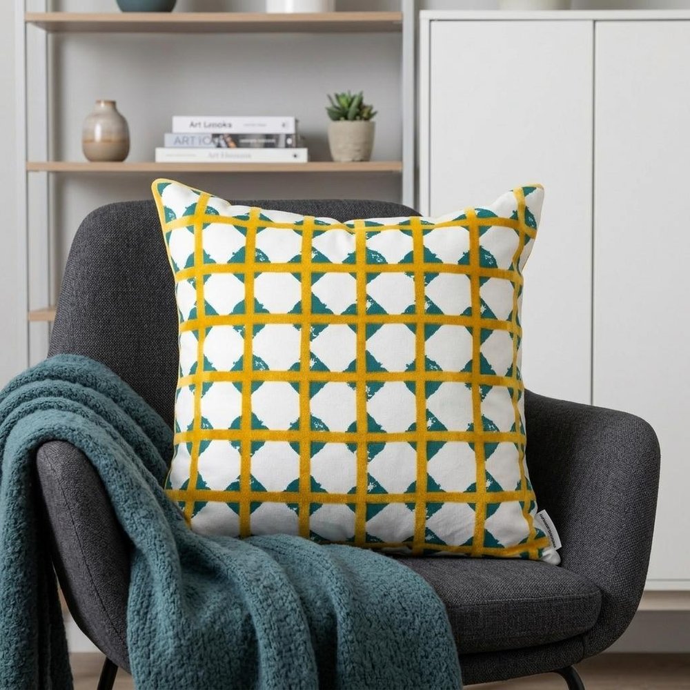 20" Gold and White Geometric Throw Pillow — view 8