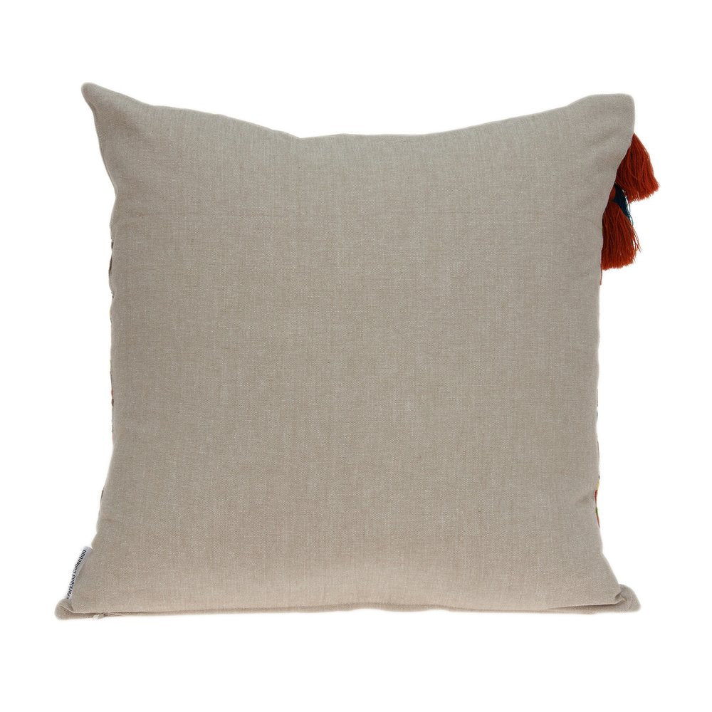 20" Beige and Orange Striped Cotton Blend Throw Pillow With Embroidery — view 2