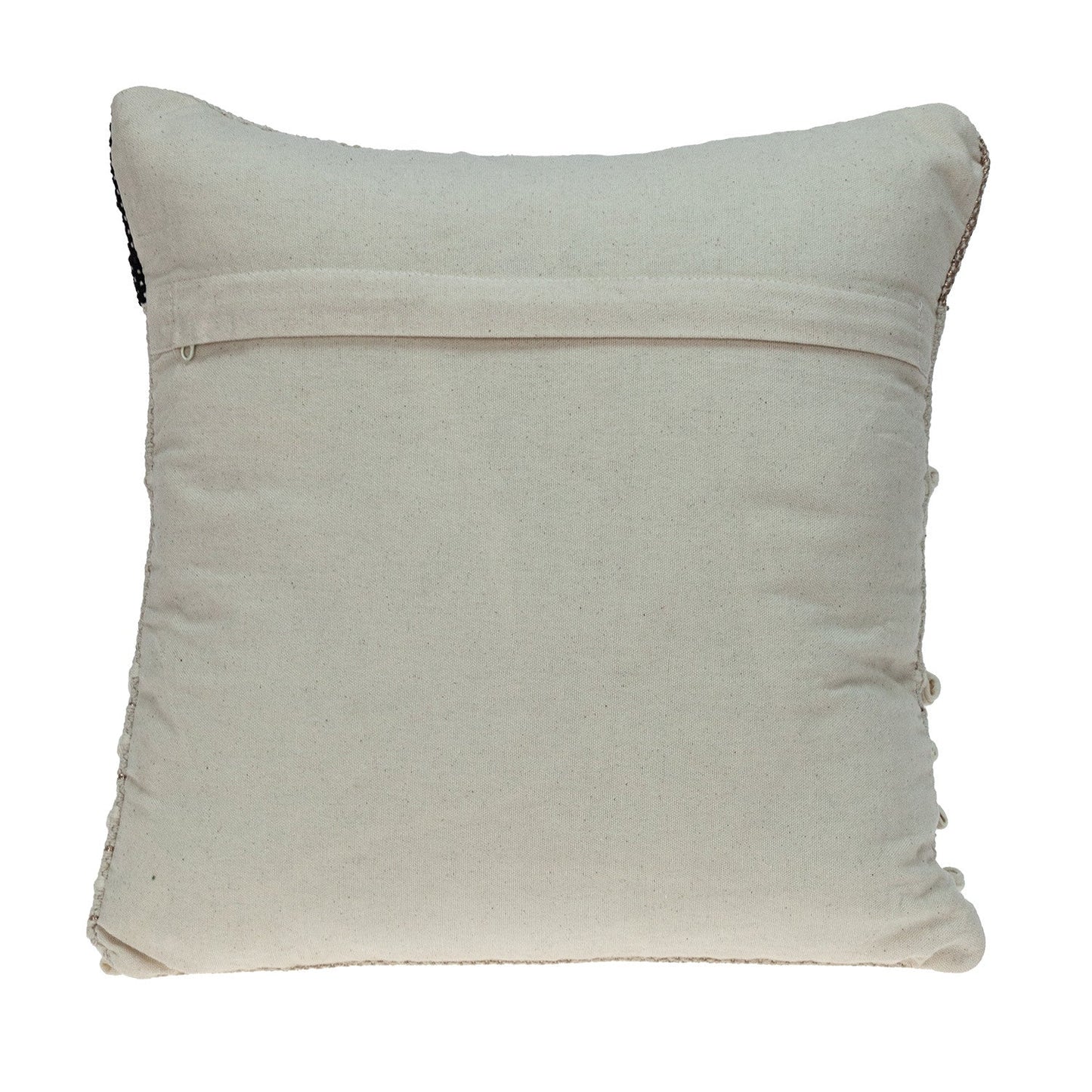 18" Beige and Gold Striped Cotton Blend Throw Pillow With Fringe FurniFindUSA