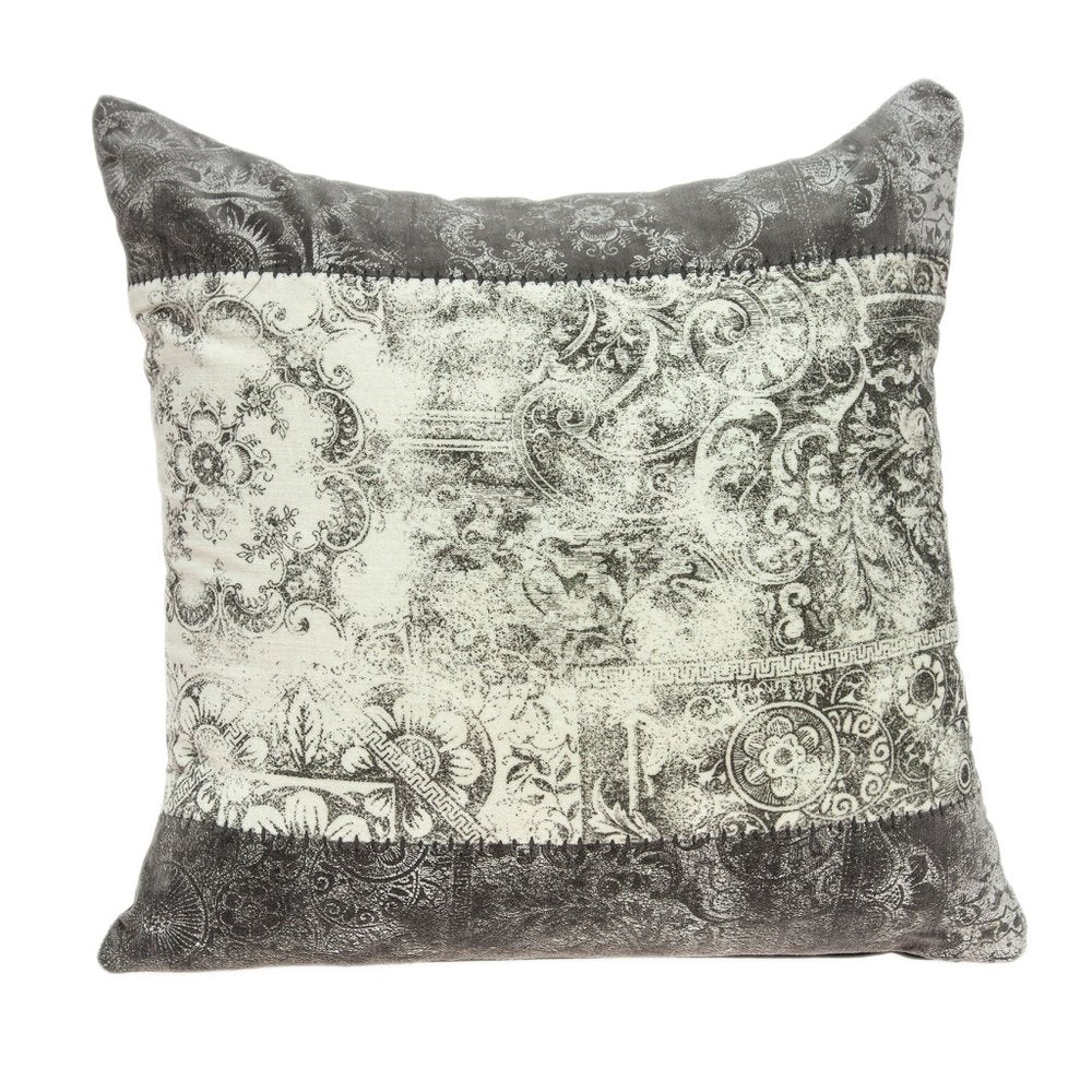 20" Beige And Gray Damask Cotton Throw Pillow — view 1