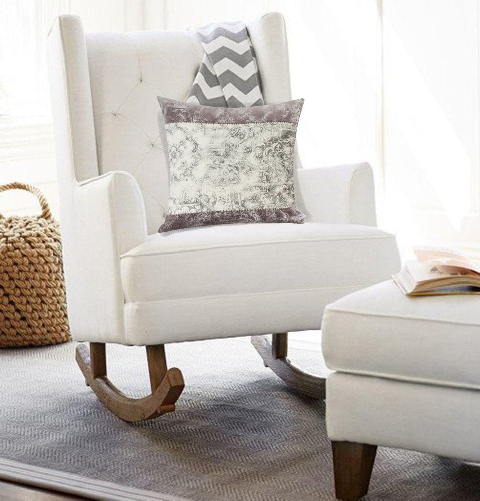 20" Beige And Gray Damask Cotton Throw Pillow — view 2
