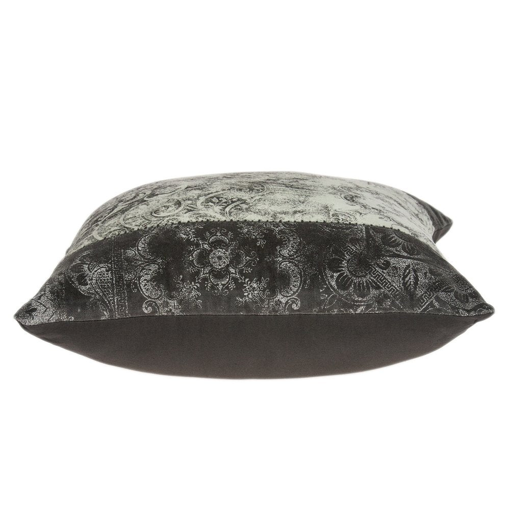20" Beige And Gray Damask Cotton Throw Pillow — view 4