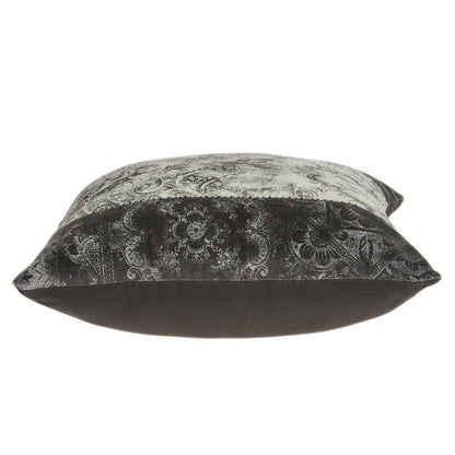 20" Beige And Gray Damask Cotton Throw Pillow