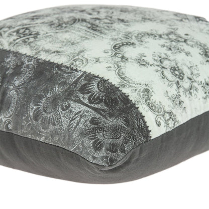 20" Beige And Gray Damask Cotton Throw Pillow