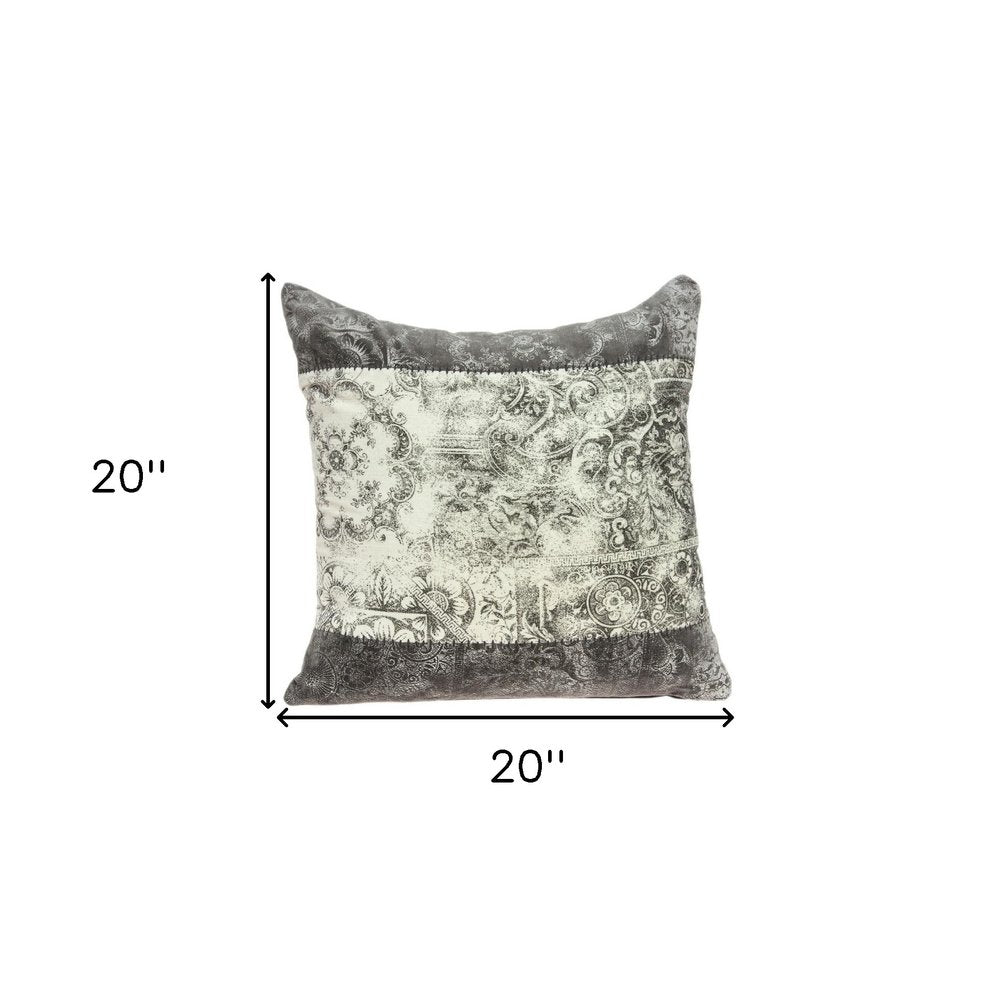 20" Beige And Gray Damask Cotton Throw Pillow — view 7