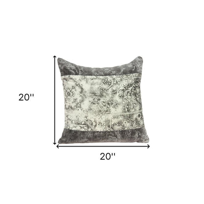 20" Beige And Gray Damask Cotton Throw Pillow