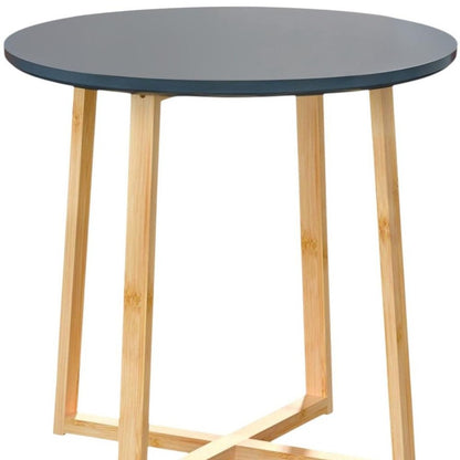 20" Gray and Natural Solid Wood Round Cross Legs End Table