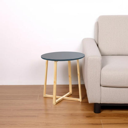 20" Gray and Natural Solid Wood Round Cross Legs End Table HomeRoots