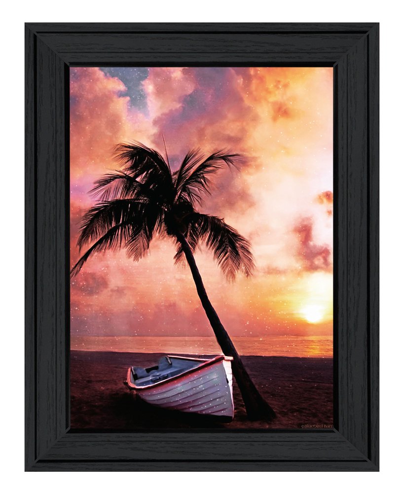 Palm Tree Sunset Black Framed Print Wall Art — view 1