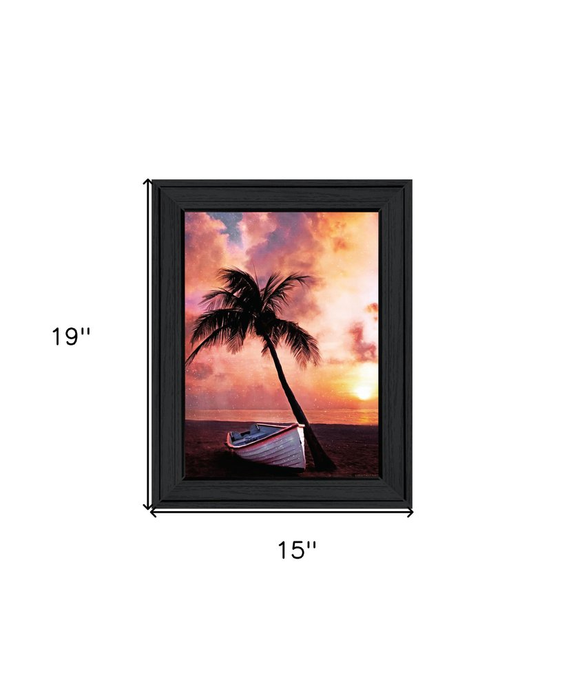Palm Tree Sunset Black Framed Print Wall Art — view 2