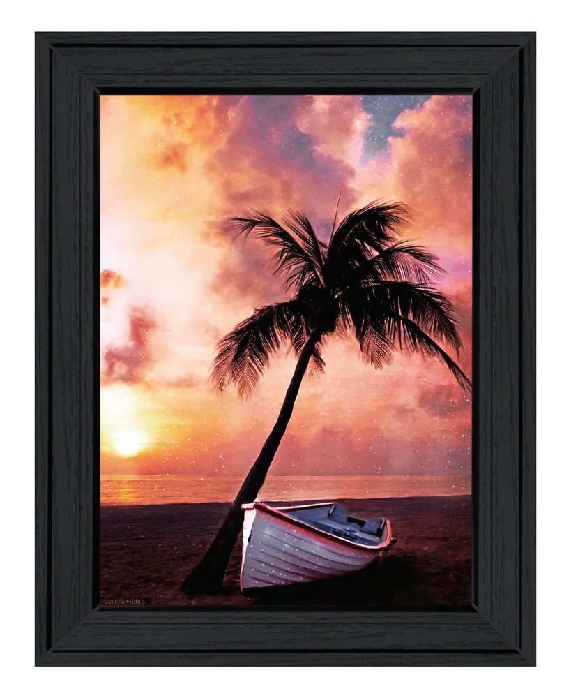 Palm Tree Sunset Black Framed Print Wall Art — view 3