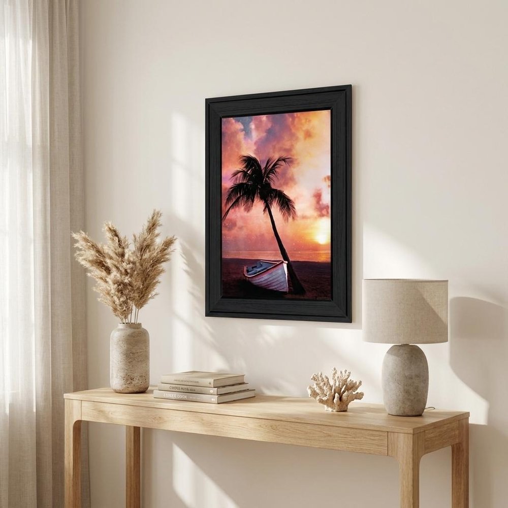 Palm Tree Sunset Black Framed Print Wall Art — view 4