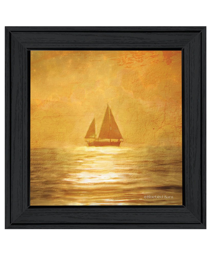 Solo Gold Sunset Sailboat Black Framed Print Wall Art — view 2