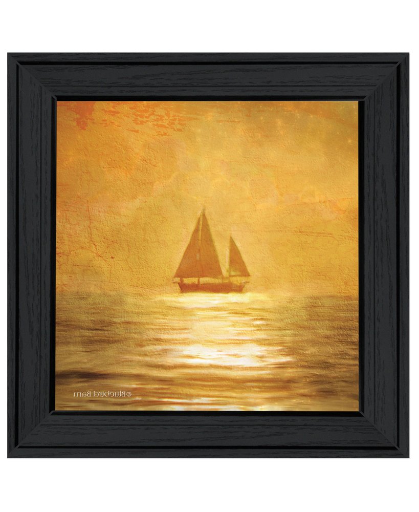Solo Gold Sunset Sailboat Black Framed Print Wall Art — view 3