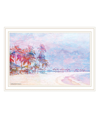 Rainbow Bright Sandy Beach with Umbrellas White Framed Print Wall Art HomeRoots