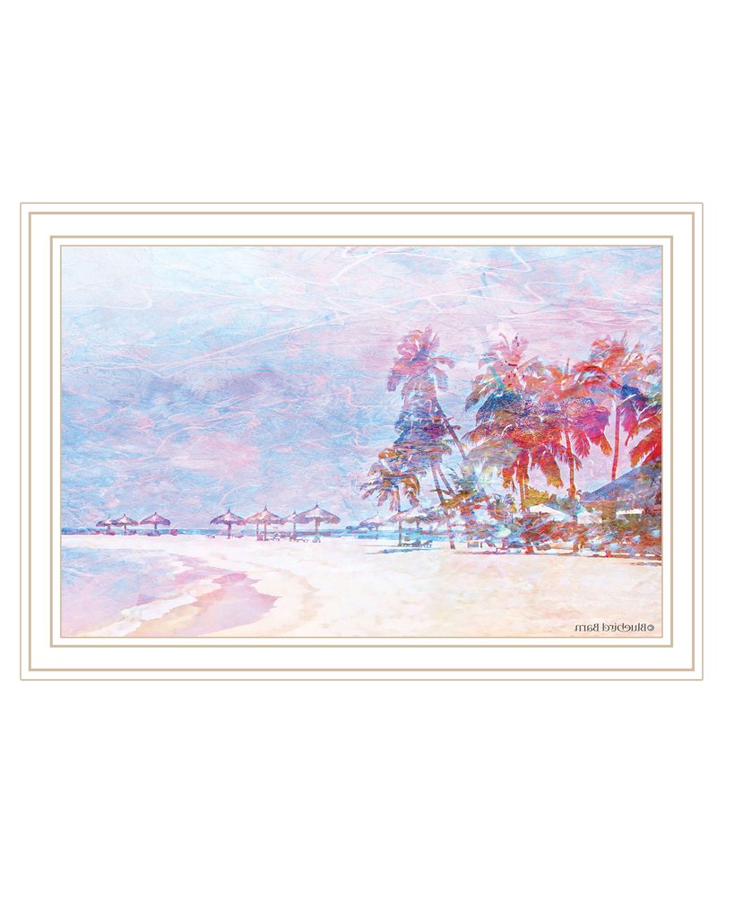 Rainbow Bright Sandy Beach with Umbrellas White Framed Print Wall Art — view 3