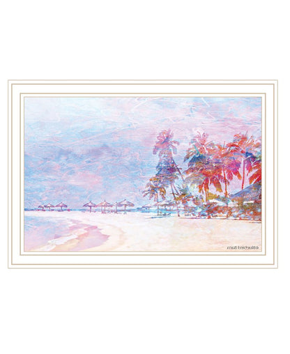 Rainbow Bright Sandy Beach with Umbrellas White Framed Print Wall Art HomeRoots