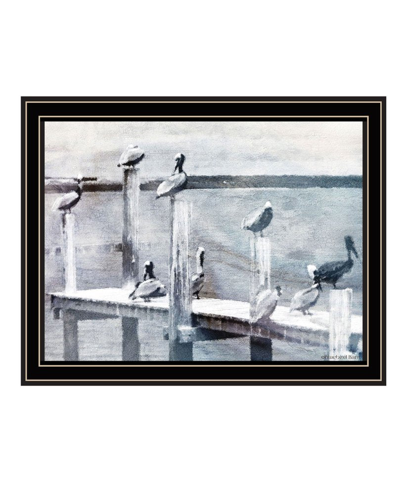 Birds on the Pier Black Framed Print Wall Art — view 1