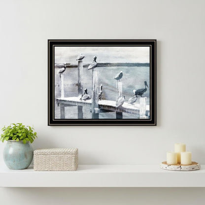 Birds on the Pier Black Framed Print Wall Art