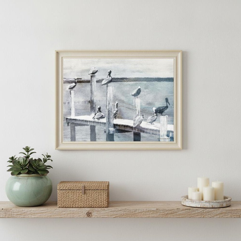 Birds on the Pier White Framed Print Wall Art — view 4