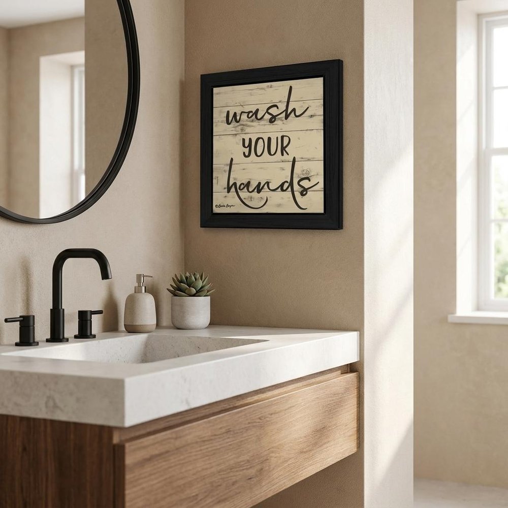 Wash Your Hands Black Framed Print Bathroom Wall Art — view 4