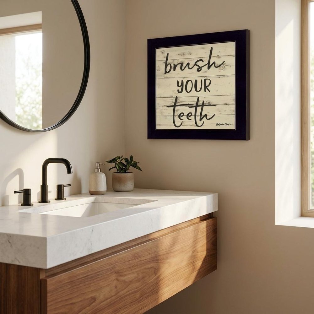 Brush your Teeth Black Framed Print Bathroom Wall Art — view 1