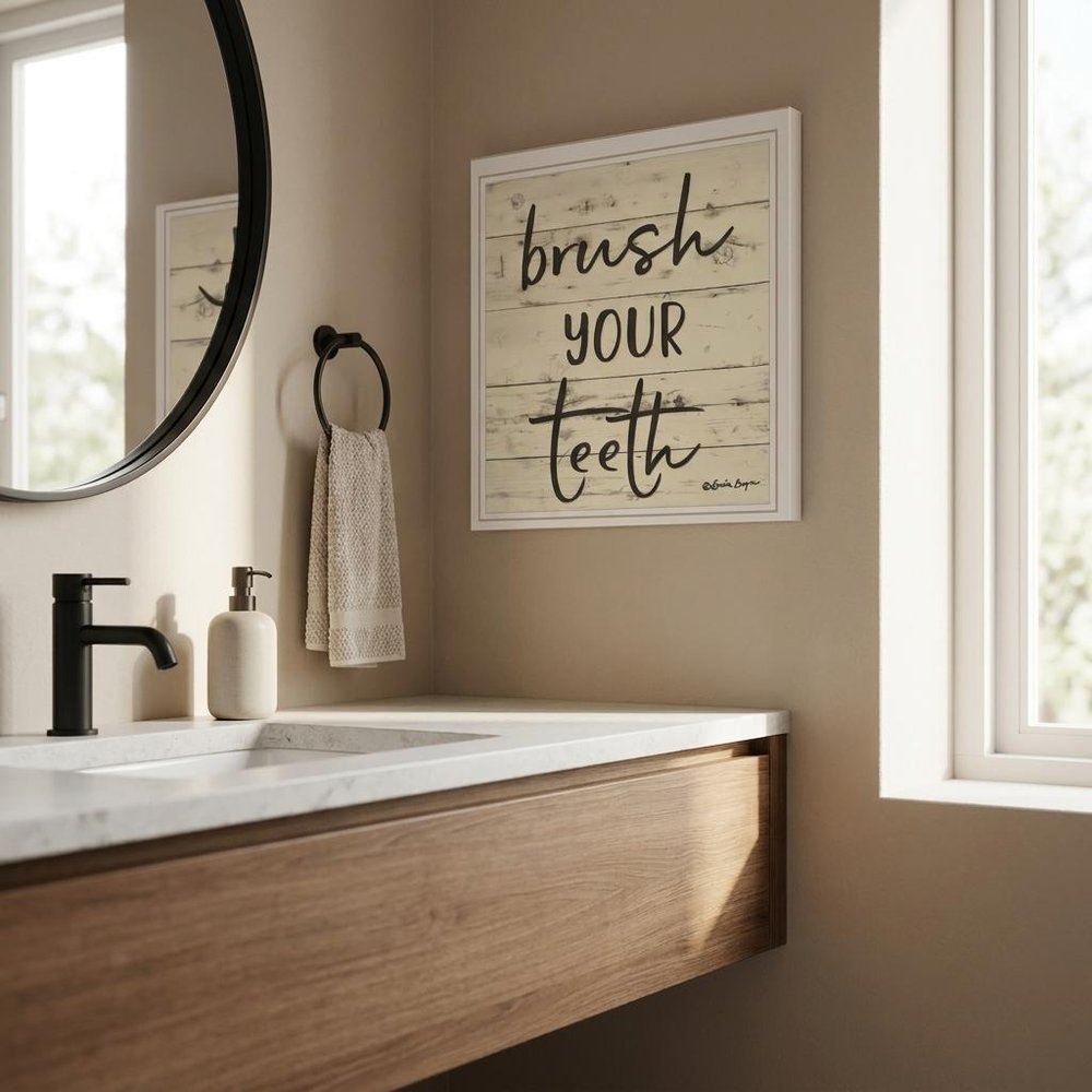 Brush your Teeth Black Framed Print Bathroom Wall Art HomeRoots