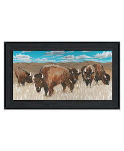 Bison Herd Black Framed Print Wall Art