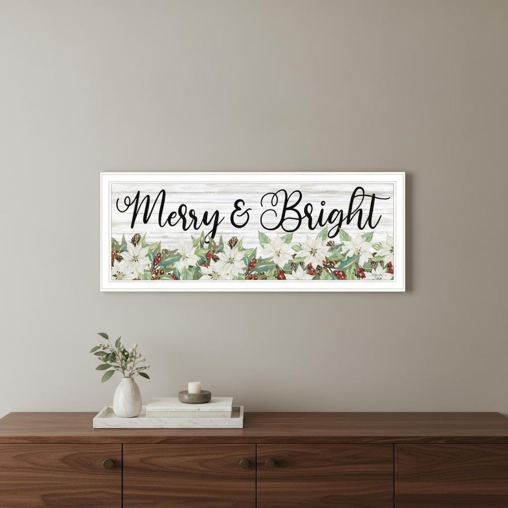 Merry and Bright White Framed Print Wall Art — view 1