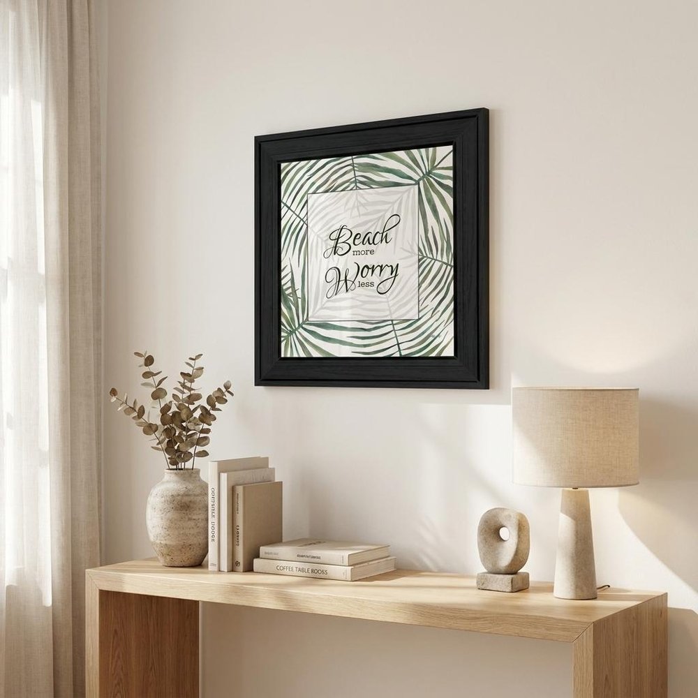 BEACH MORE WORRY LESS Black Framed Print Wall Art — view 4