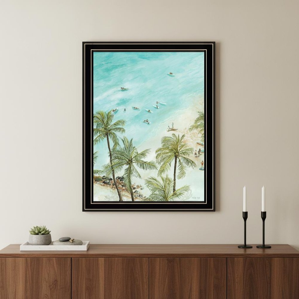 SURFING FROM AFAR Black Framed Print Wall Art — view 1